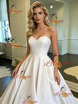 White Satin Strapless Wedding Dress