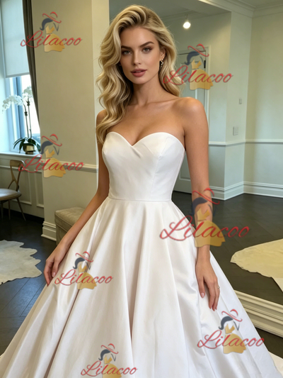 White Satin Strapless Wedding Dress