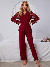 Lace Mesh Long-sleeved Trousers Pajamas Set