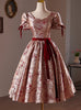 Burgundy Short Sleeve Print Homecoming Dress