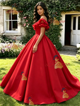 Red Puff Sleeve Quinceanera Dress