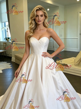 White Satin Strapless Wedding Dress