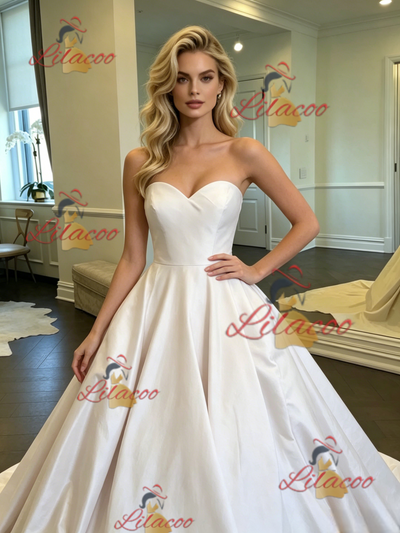 White Satin Strapless Wedding Dress
