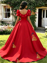 Red Puff Sleeve Quinceanera Dress