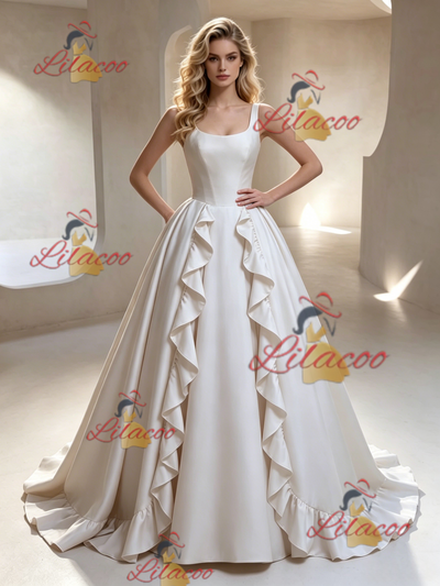 Ivory Satin Straps Wedding Dress