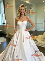 White Satin Strapless Wedding Dress