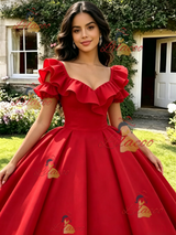 Red Puff Sleeve Quinceanera Dress