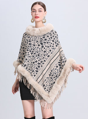 Jacquard Tassel Pullover Bat Sleeve Cloak