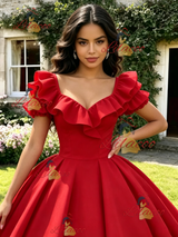 Red Puff Sleeve Quinceanera Dress