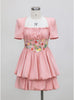 Pink Short Sleeve Pleats Embroidery Prom Dress