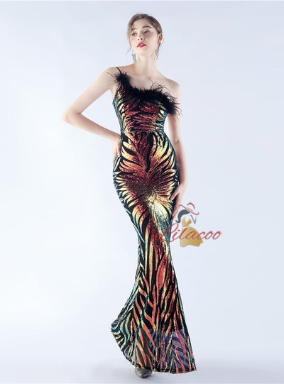 Mermaid Sequins One Shoulder Prom Dress