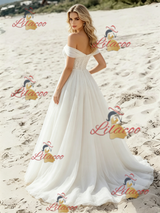 White Chiffon Lace Off the Shoulder Wedding Dress