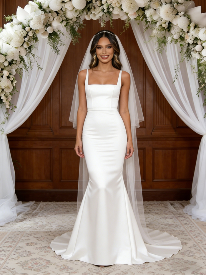 White Mermaid Backless Wedding Dress
