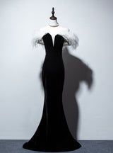 Black Mermaid Velvet Feather Prom Dress