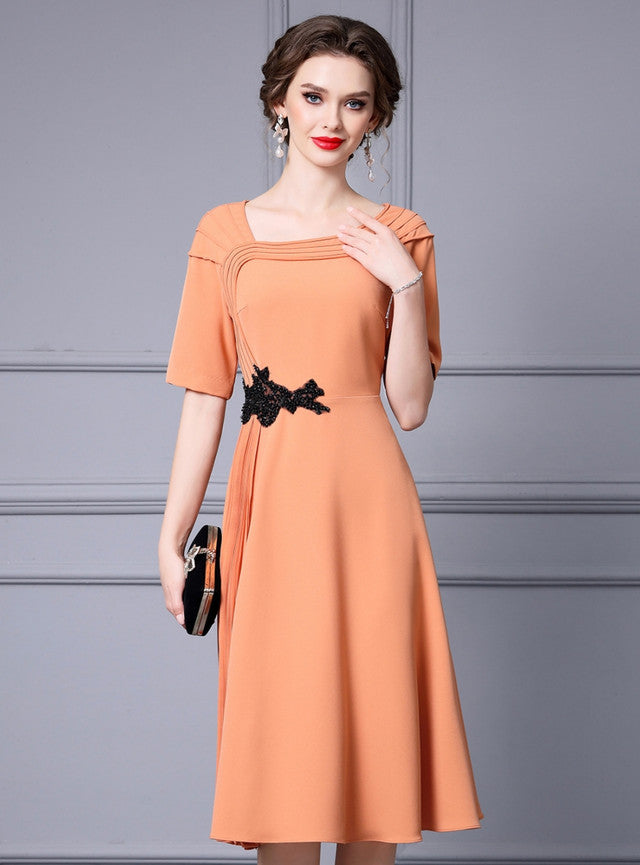 Orange Short Sleeve Beading Mother Of The Bride Dress
