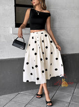 Mid-long Wave Point Skirt Elastic Retro Skirt