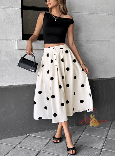 Mid-long Wave Point Skirt Elastic Retro Skirt