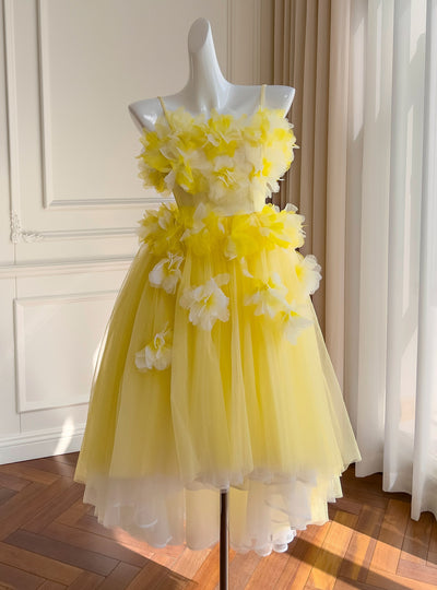 Three-dimensional Flower Mesh Sling Dress