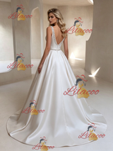 White Satin Straps Beading Wedding Dress