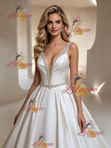White Satin Straps Beading Wedding Dress