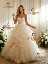 Ivory Tulle Pleats Strapless Wedding Dress