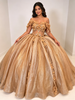 Champagne Gold Sequins Appliques Quinceanera Dress