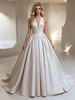 Ivory Satin V-neck Pleats Wedding Dress