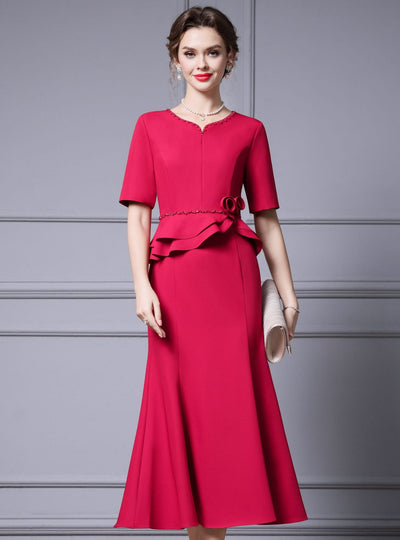Short Sleeve Beading Pearls Mother Of The Bride Dress
