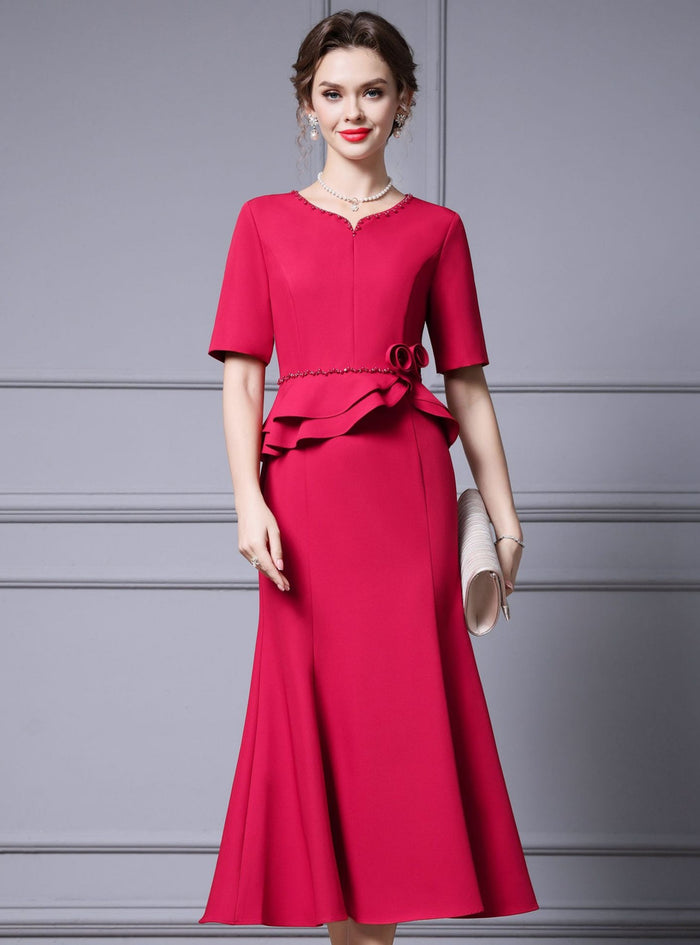 Short Sleeve Beading Pearls Mother Of The Bride Dress