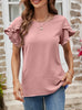 Solid Color Round Neck Lace Short Sleeve T-shirt