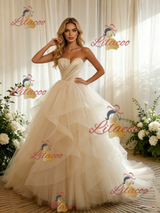 Ivory Tulle Pleats Strapless Wedding Dress