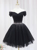 Black Tulle Pleats Beading Homecoming Dress