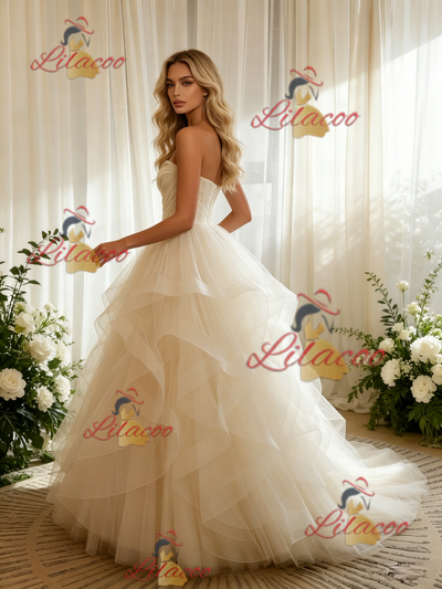 Ivory Tulle Pleats Strapless Wedding Dress