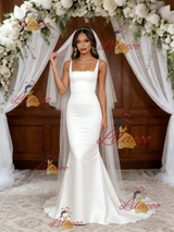 White Mermaid Backless Wedding Dress
