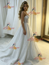 White Sequins Spaghetti Straps Wedding Dress