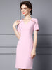 Pink V-neck Short Sleeve Mother Of The Bride Dress