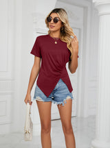 Loose Round Neck Pleated T-shirt