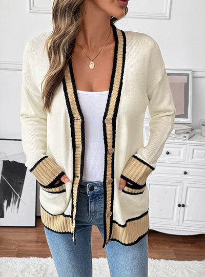 Casual Loose V-neck Contrast Sweater
