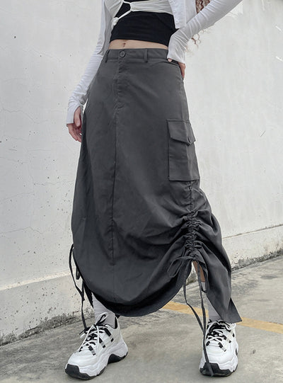 Irregular Side Pleats Slits Long Skirt
