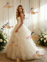 Ivory Tulle Pleats Strapless Wedding Dress