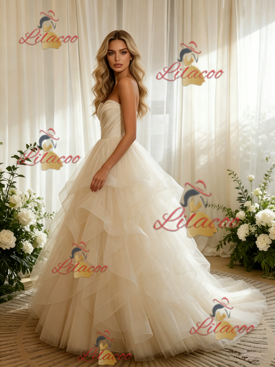 Ivory Tulle Pleats Strapless Wedding Dress