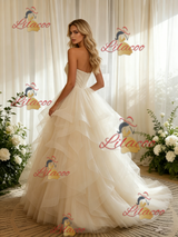 Ivory Tulle Pleats Strapless Wedding Dress