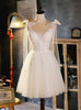 Ivory White Straps Tulle Beading Homecoming Dress