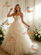 Ivory Tulle Pleats Strapless Wedding Dress