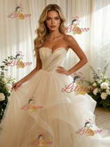 Ivory Tulle Pleats Strapless Wedding Dress