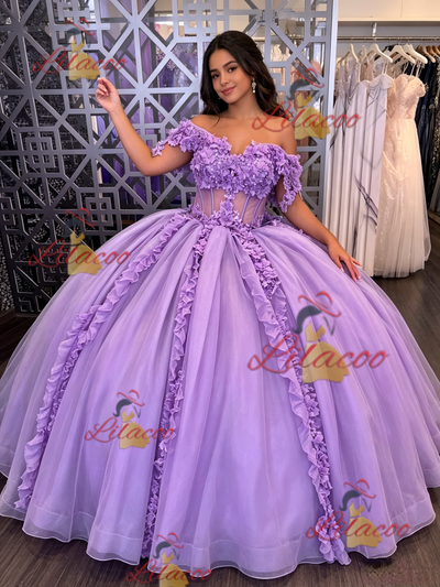 Purple Off the Shoulder Appliques Quinceanera Dress