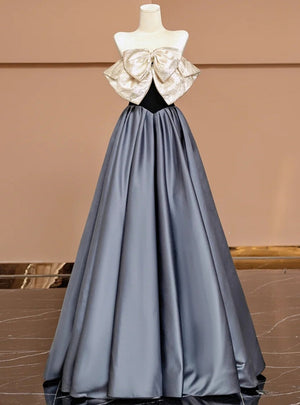 Simple Satin Strapless Bow Prom Dress