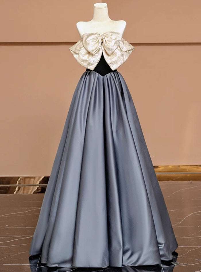 Simple Satin Strapless Bow Prom Dress