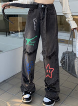 Retro Star High Waist Straight Jeans