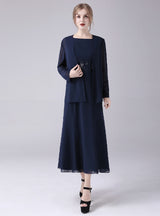 Navy Blue Chiffon Beading Mother Of The Bride Dress